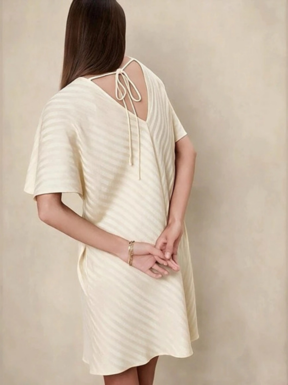 Banana Republic Linen Blend Mini Dress Cream Size Medium Petite NWT
